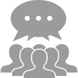 Graphic icon of a crowd of people with a speech bubble overhead