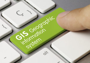 Computer keyboard depicting a Geographic Information System (GIS) button