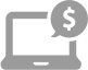 Graphic icon of a laptop with a speech bubble containing a dollar sign