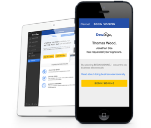 Example of docusign signing process on an iPhone and tablet