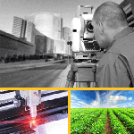 Photo collage showcasing power equipment, agriculture, and geospatial equipment