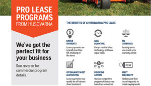 Promo for Husqvarna equipment leasing through First Western Equipment Finance
