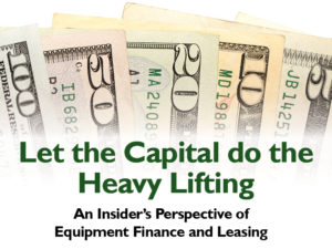 Various American monetary bills with the title of a blog post on equipment finance and leasing